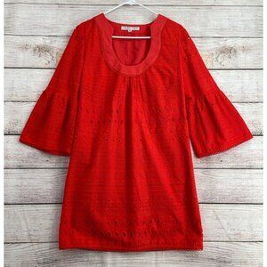 Trina Turk Bonita Bright Eyelet Embroidered Dress Women's Size 6 Poppy Red